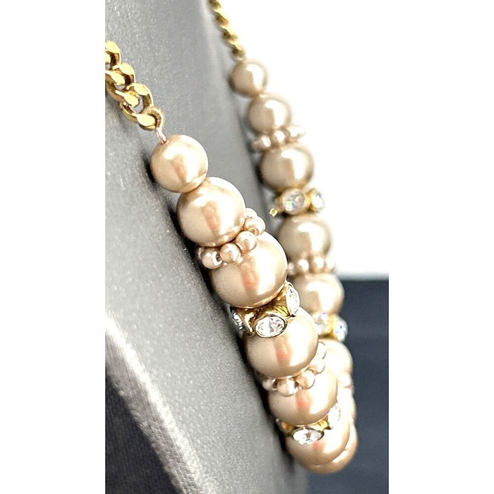 Givenchy Faux Pearl Crystal Rhinestone Necklace Signed 18" Adjustable Statement - Picture 5 of 8